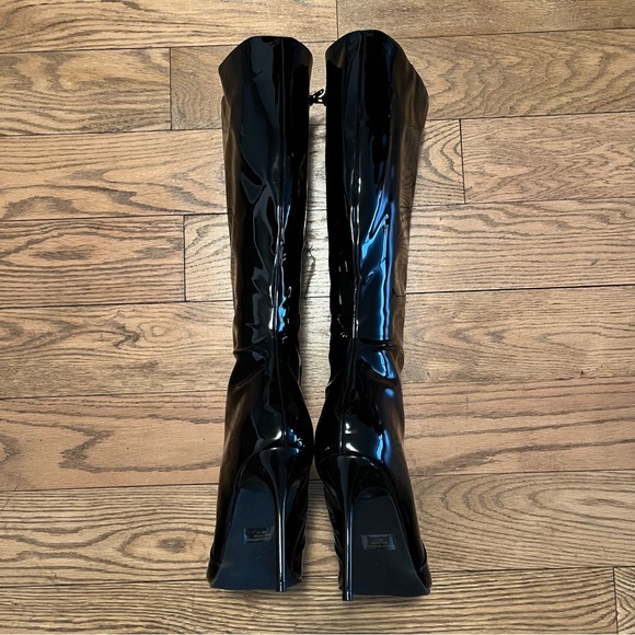Fashion Nova Black Patent Stiletto Boots Pointed Toe Sz 11 - Picture 4 of 5